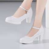 Cowhide Catwalk High Heels Women's Anti-Skid Thick Heel Waterproof Platform Cheongsam Models Soft Leather Work Shoes Women's