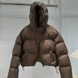 Hooded Short Down Jacket Female 2024 Winter Fashion Loose Small Man Thick White Duck Down Bread Coat Tide-Outfit