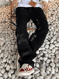 Men's Stitch Detail Distressed Black Loose Jeans-Outfit