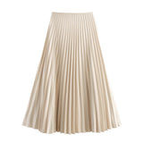 New Folding Solid Color Mid-Rise Mid-Swaist Mid-Summer Skirt Skirt