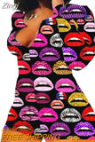Women V-neck Bodycon Sleepwear Jumpsuit Bodysuit Shorts Romper Bodysuit Leotard Long Sleeve Lips Print Button
