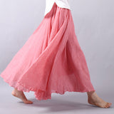 Linen Cotton Long Skirts Elastic Waist Pleated Maxi Skirts Beach Boho Vintage Summer Skirts Faldas