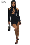 Women Autumn 2023 New Y2K Black Elastic Skinny Sexy&Club Chest Hollow Out Lace Strapless Hem Slitted Hip Dress Mini