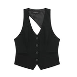 Spring Style Back Hollowed-Out Cut Buckle Vest
