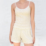 Floral Lace Cotton Sets Women Summer Sweet Cute Bow Camis Top And Elastic Waist Sweatshorts Casual Retro Two Piece