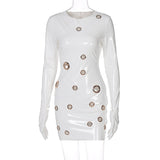 Women Autumn Long Sleeve Pu Leather Party Club Sexy White Mini Dress Wholesale Items For Business 2021 Fall
