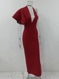 Draped Backless Women Side Split Evening Club Party Dress 2022 New Sexy V Neck Orange Black Long Bandage Dress