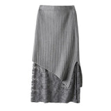 Zingj And Winter Lace Spliced Half Skirt High Waist Design Sense Positive And Negative Knitted Slit Hip Skirt Temperament One-Step