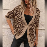And Winter New Sweater Women's Large Size Loose Knit V-Neck Leopard Long-Sleeved Open-Shirt Coat