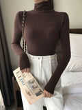 Black White Turtleneck Female T-shirts autumn Fashion Elegant Women solid Long Sleeve T shirt slim Casual basic Tee