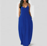Fashion Solid Color Loose Casual Strap Long Dress Sexy Sleeveless Beach Holiday Bohemian Maxi Dresses Robe Femme