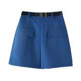 Shorts Summer Korean Style Simple Belt Trendy Spring Workwear Thin A-line Culottes Short Woman Basic Candy Snack