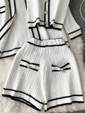 Long Sleeve V Neck Cardigan Jacket + Sling Vest + High Waist Shorts High Quality Chic Button Knitted Vintage 3 Piece