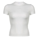 Zingj Spice Girl Wind Pure Color Short Sleeve Basic T-Shirt Women's New Round Collar Slim Bottom Jacket