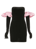 Gloves Puff Sleeve Detail Party Mini Dress- Outfit