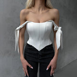 Slimming Small Blouse Female Feeling Dew Back Strap Collarbone Irregular Fish Bone