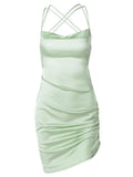Satin Cross Back Mini Dress- Outfit