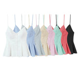 New Women's Dress V-Neck Buckle Solid-Colored Folded Slings Top Women's