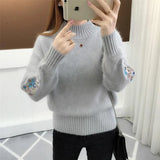 Zingj Neck Jumper Embroidered Sweater Women's 2023 Autumn New Korean Version Of Sleeves Embroidered With Long Sleeves With Loose