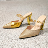 Women's Shoes Gold High-Heeled Sandals Party Shoes Shaped And Chain Decorated Pointed Simple High