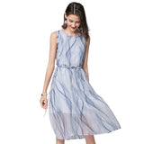 new women's middle school long sleeveless fungus edge waist drawstring stripe elegant Fairy