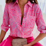 Turn-down Collar Elegant Women Blouse Casual Button Long Sleeve Autumn Tops Blusas Lady Chain Leopard Print Office