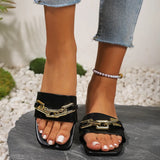 Slippers Women 2025 Summer New One-Size Metal Chain Wearing Fashion Flat Bottom Large-Size Cold Slippers
