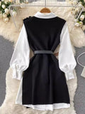 Style Fragrant Style Suit Design Feeling Minority White Shirt Skirt Knitted Vest Skirt Folded And Waist Two-Piece