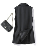 Long Vests Women Sleeveless Simple Back-Slit Designed New Spring Office Ladies Mature Temperament Overcoats Chic