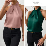 Women's Clothing 2025 Summer New Color Clove Hanging Neck Sleeveless Vest Ribbon Simulation Silk