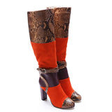 Xin Lady's High Boots, Suede, Snakeskin, Matching Colors, High Heels, Original Single Thick Heels, Direct