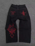 Year Y2K Jeans Men's Wear Hip-Hop Retro Skull Water Washed Loose Jeans Casual Wide-Legged