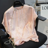 Chinese Style High-End Short-Sleeved Bat Sleeve Shirt Women's 2024 Summer New Disc Button Round Neck