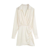 New Candy-Colored Silk Satin Long-Sleeved Dress In