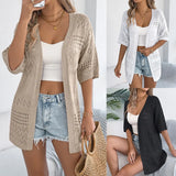 Shooting 2025 Spring And Summer Leisure Pure Color Sleeve Knitted Sweater Holiday Cardigan Women's