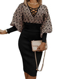 Independent Station Fashionable Fashion Printed Long-Sleeved Dress Women's