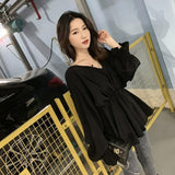 Womens Summer Spring White Women Shirts V-Neck Pleated Batwing Sleeve Ruffles Hipster Girl Elastic Waist Solid Casual