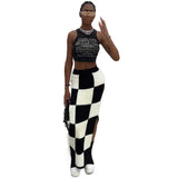 Zingj Autumn New Women's Fashion High Waist Slim Slit Wrapped Hip Checkerboard Skirt
