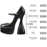 Onlymaker Women Pumps Platform Black Patent Leather Spike High Heels Slip-On Buckle Big Size Fashion Elegant Mary Jane