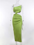 Spring 2022 Women Solid White Spanghetti Strap Dress Sexy Hollow Out Bodycon Slim Fit Maxi Beach Dress