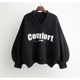 Women Hoodies V-neck Letter Printed Oversized Harajuku Korean Sweatshirts Female Long Sleeve Hooded Streetwear Casual Top