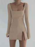 Black Knitted Ribbed Midi Dresses For Women V Neck Elegant Korean Clothes Long Sleeve Ruffles Bodycon Dresses