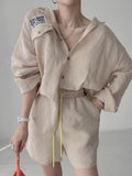 Women Spring Summer 2 Piece Shorts Set Female Blouse Shirt Top Tracksuits Casual Fashion Pant