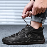 Zingj New Velvet Men's Shoes, High-Top Outdoor Men's Casual Shoes, Large Size Fine Belt Leather Shoes, Handmade Father