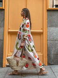 Summer Vacation Printed Loose Shirt Dresses Women Casual Lapel Long Sleeved Single Breasted Maxi Dress Lady Street