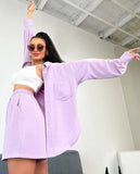 Women's Solid Color Single Row Buckle Long-Sleeved Shirt Loose Fashion Casual Shorts