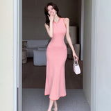 Zingj Shot South Korean Chic Summer High-Level Round-Collar Stripes Hit Color Splicing Bag Buttocks Slim Knitted