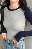 Shoulder Long-Sleeved T-Shirt Women's Spring And Autumn Color Foreign-Style Blouse Thread Slim Short Style Bottomed Blouse