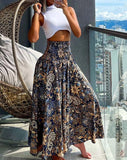 Zingj Women's Bohemian Print Tight Waist Long Skirt