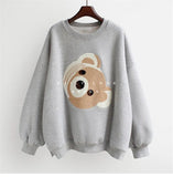 Casual Women Hooded Hoodie Cartoon Printed Sweatshirt Long Sleeve Korean Style Pullover Loose Streetwear